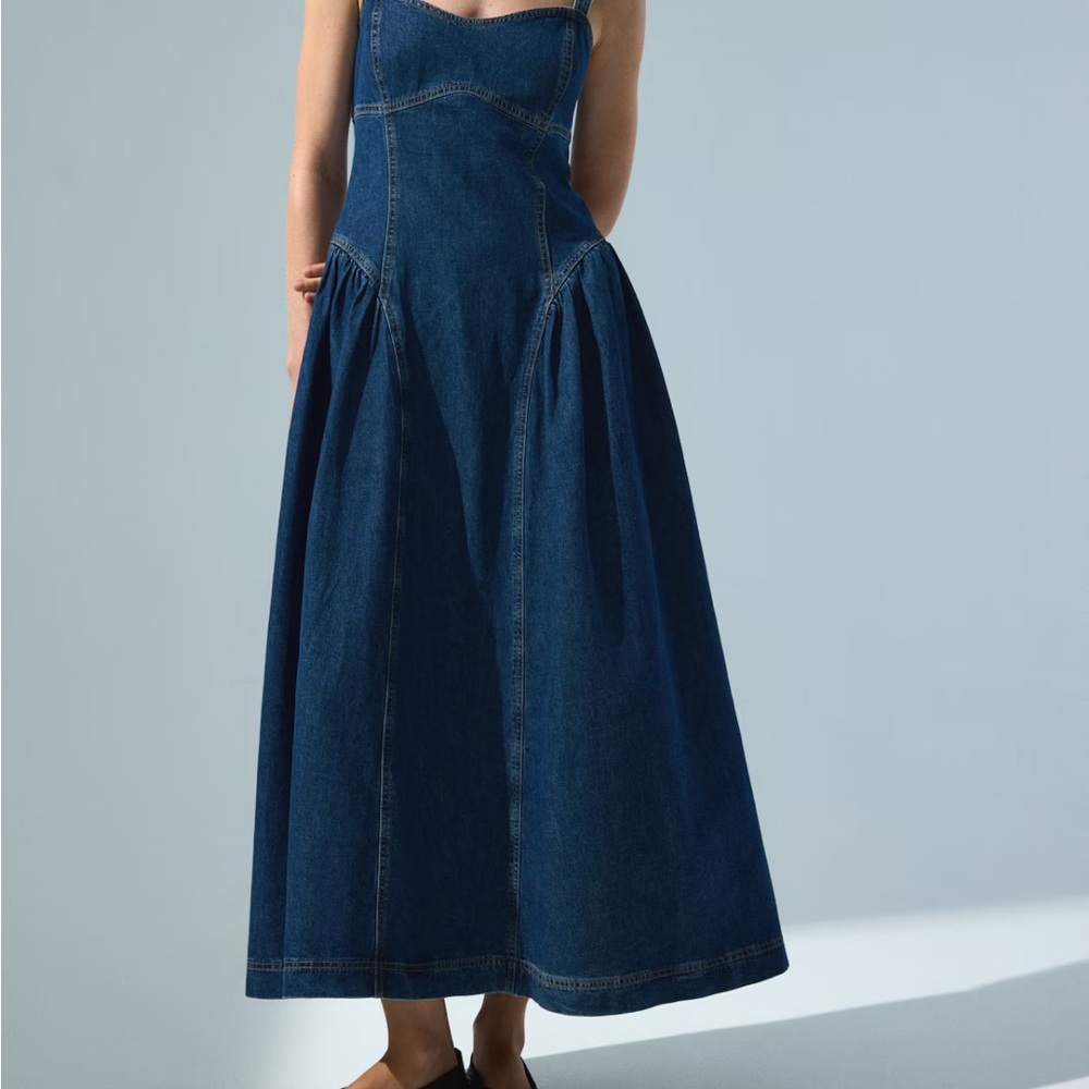 H&M Dark Blue Denim Midi Dress - Picture 4 of 8